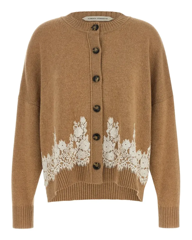Alberta Ferretti Cardigan mit Spitzeneinsatz - Braun Braun