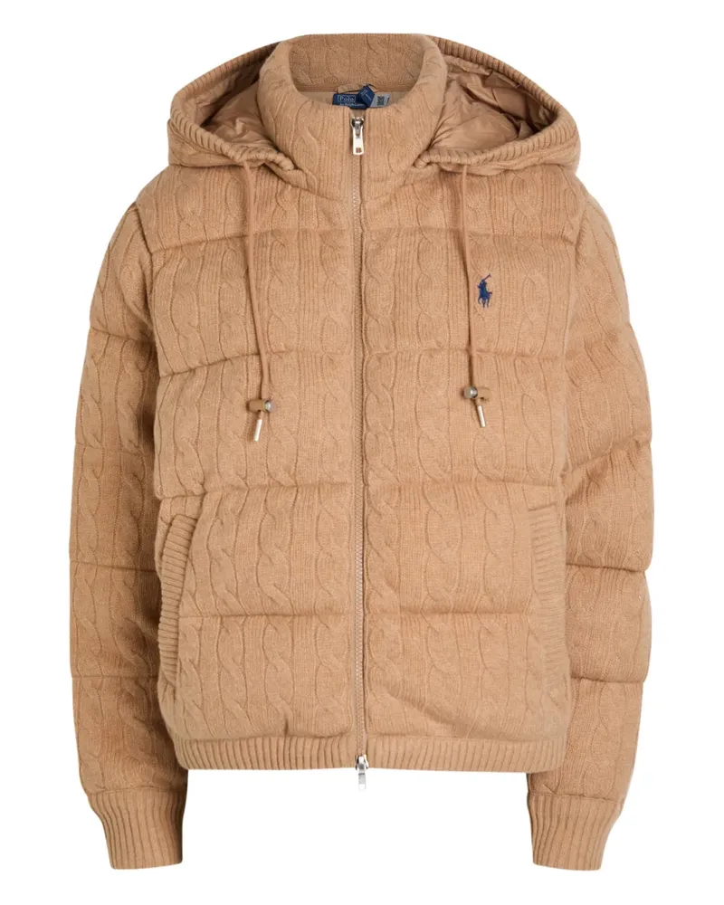 Ralph Lauren hooded cable-knit puffer jacket - Nude Nude