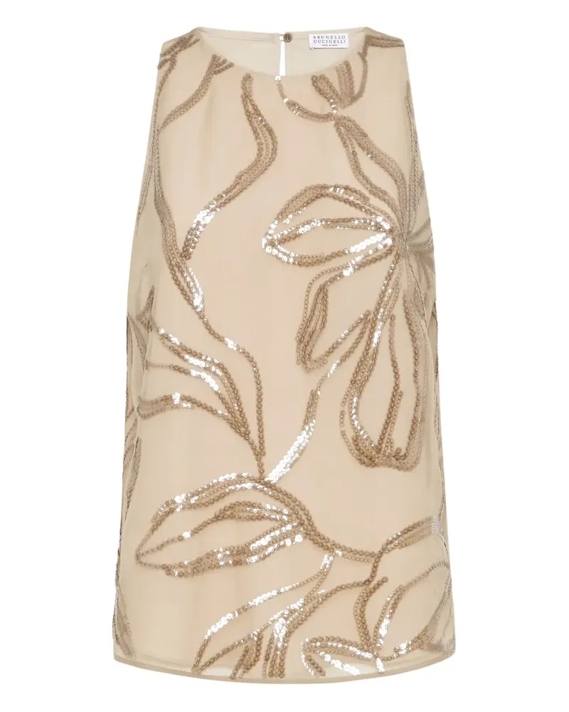 Brunello Cucinelli Paillettenoberteil mit Blumen - Nude Nude