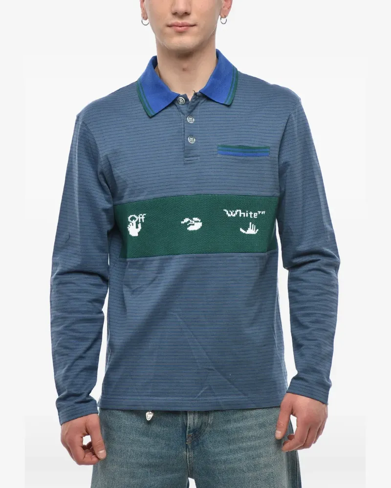 OFF-WHITE logo-embroidered striped polo shirt - Blau Blau