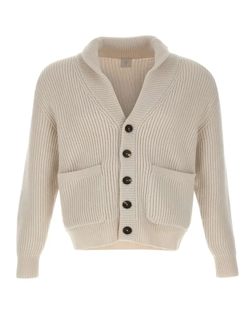 Eleventy ribbed-knit shawl-collar cardigan - Nude Nude