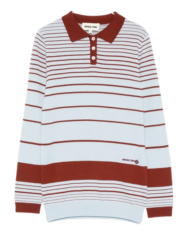 SHUSHU/TONG striped fine-knit polo top - Blau Blau
