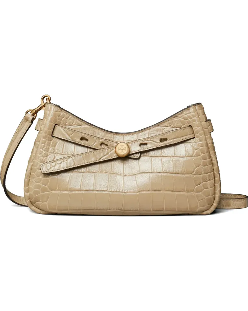 Tory Burch Romy croc-embossed zip-top crossbody bag - Nude Nude