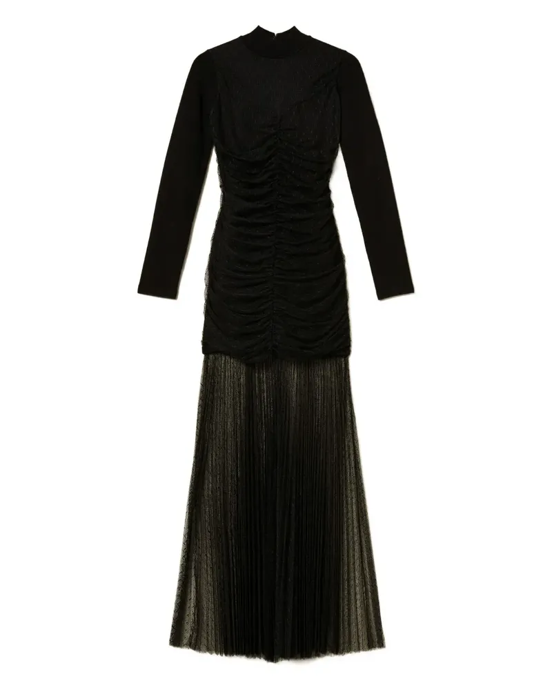 Twin-Set Gestricktes Tüllkleid mit Falten - Schwarz Schwarz
