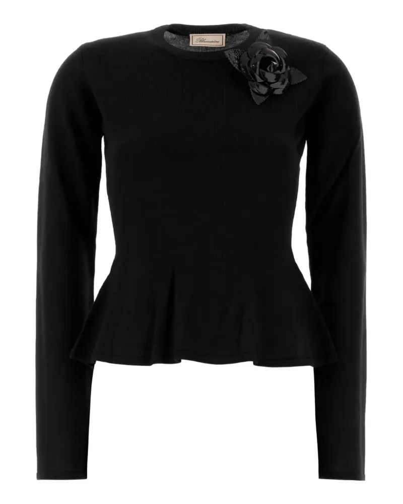 Blumarine floral-appliqué peplum sweater - Schwarz Schwarz