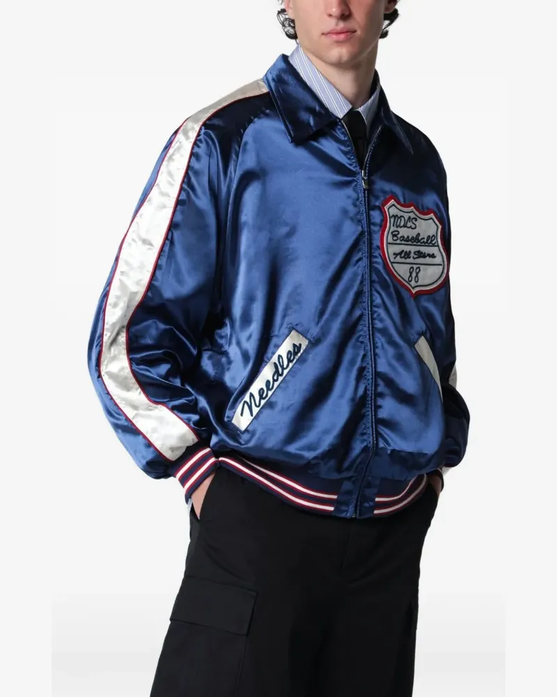 NEEDLES Satinjacke mit Logo-Patch - Blau Blau