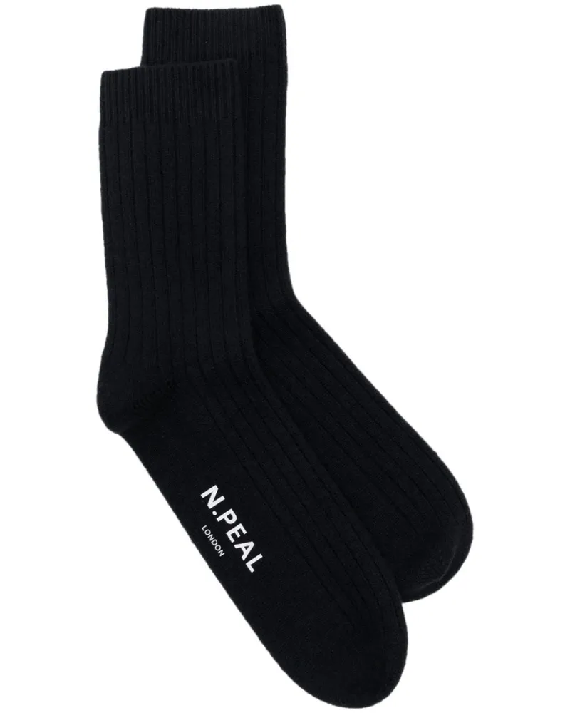 N.Peal Gerippte Kaschmirsocken - Blau Blau