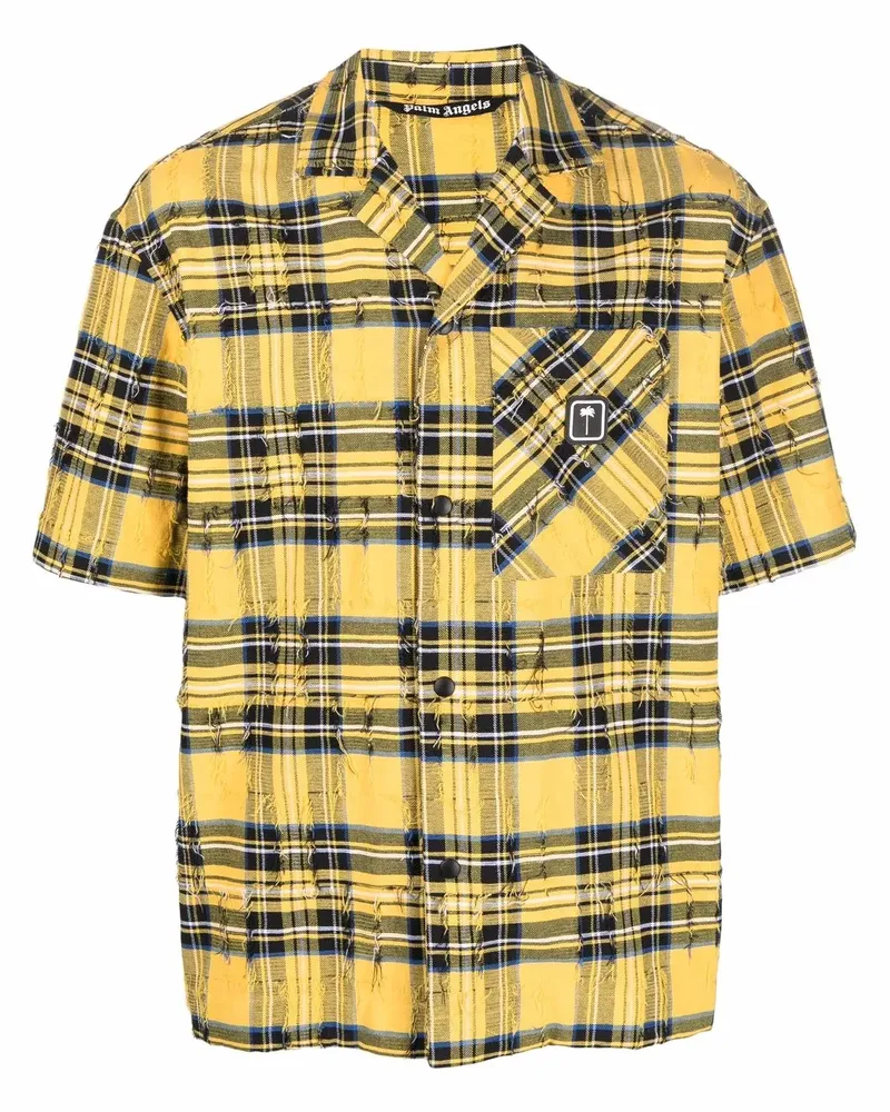 Palm Angels Kariertes Hemd mit Palmen-Patch - Gelb Gelb