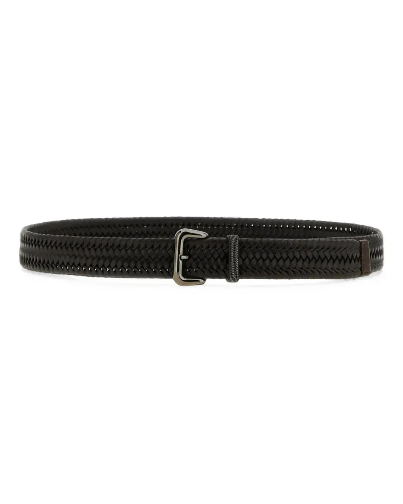Brunello Cucinelli stretch braided leather belt with shiny loop - Braun Braun