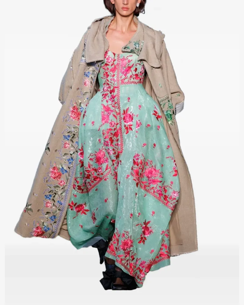 Erdem floral-print asymmetric-hem dress - Grün Grün