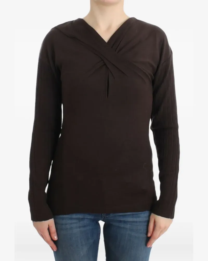 Roberto Cavalli crossover-neck ribbed-knit sweater - Braun Braun