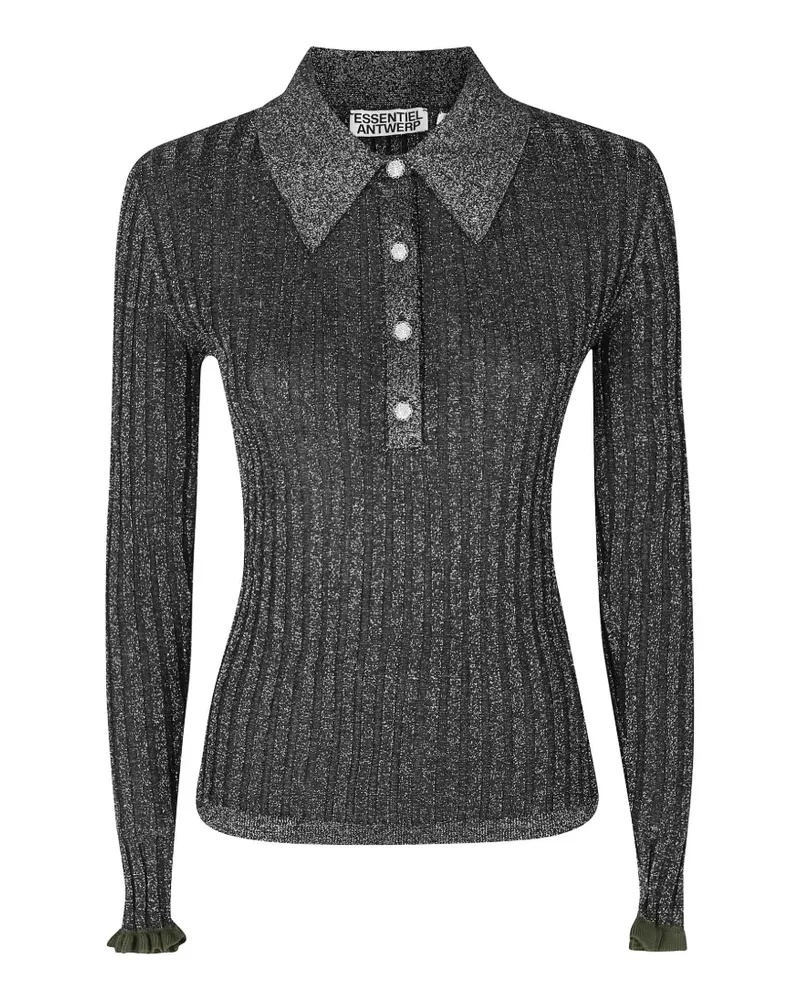 Essentiel ribbed-knit metallic polo top - Silber Silber