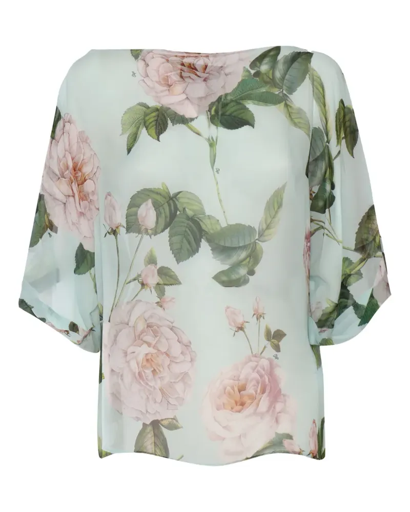 Clips Fledermausärmel-Top mit Rosen-Print - Blau Blau