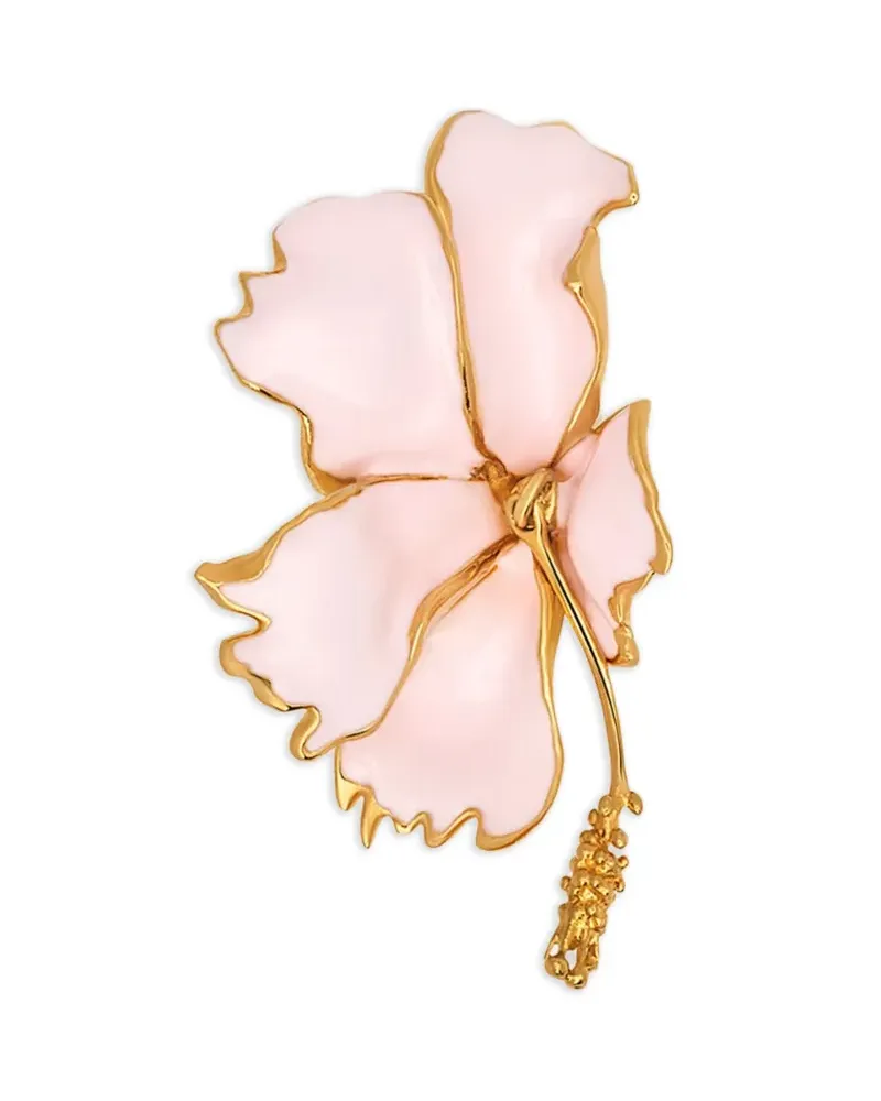 Oscar de la Renta enamel folded hibiscus clip-on earrings - Gold Gold