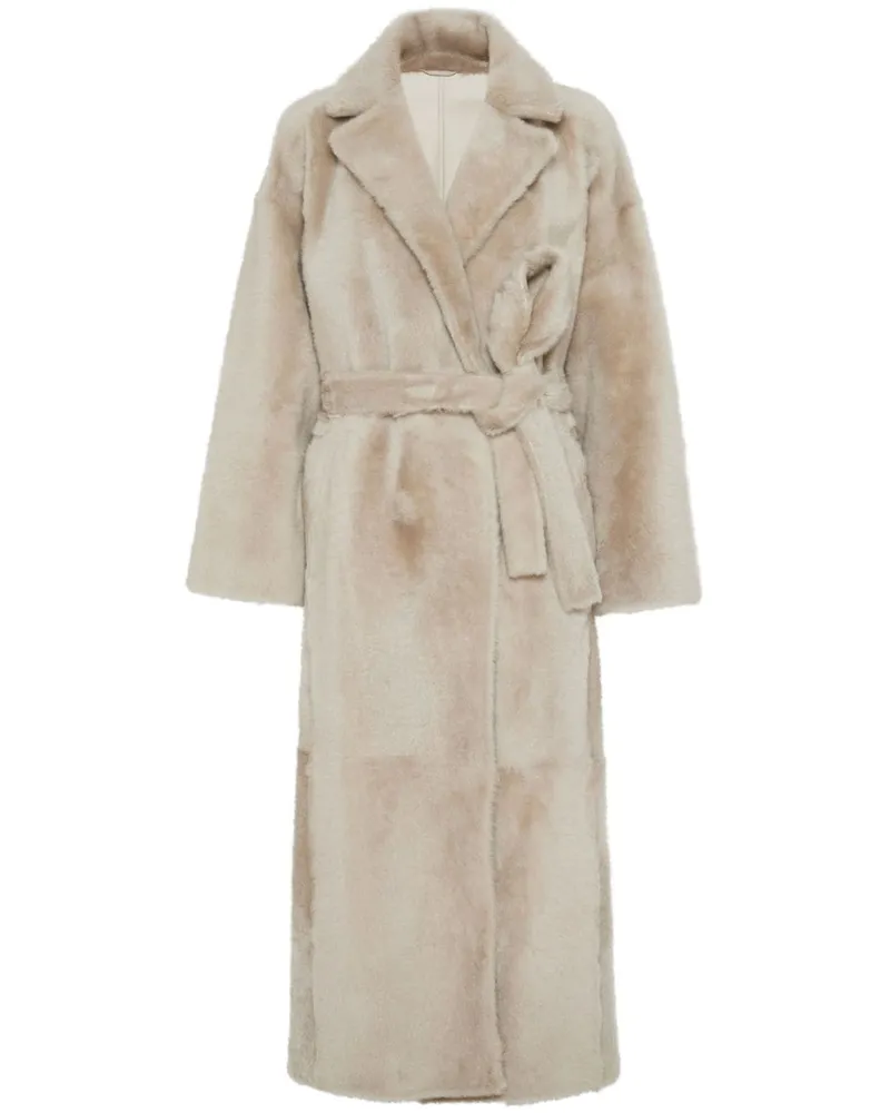 Brunello Cucinelli Shearling-Mantel - Nude Nude