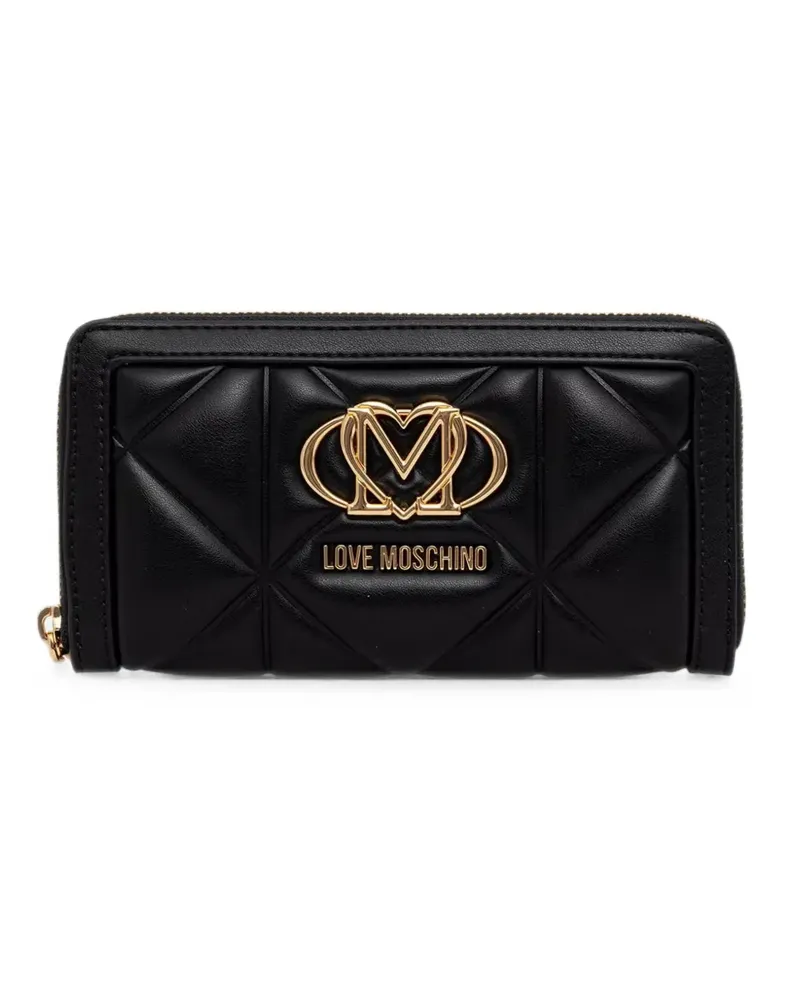 Moschino Gestepptes Portemonnaie mit Logo-Schild - Schwarz Schwarz