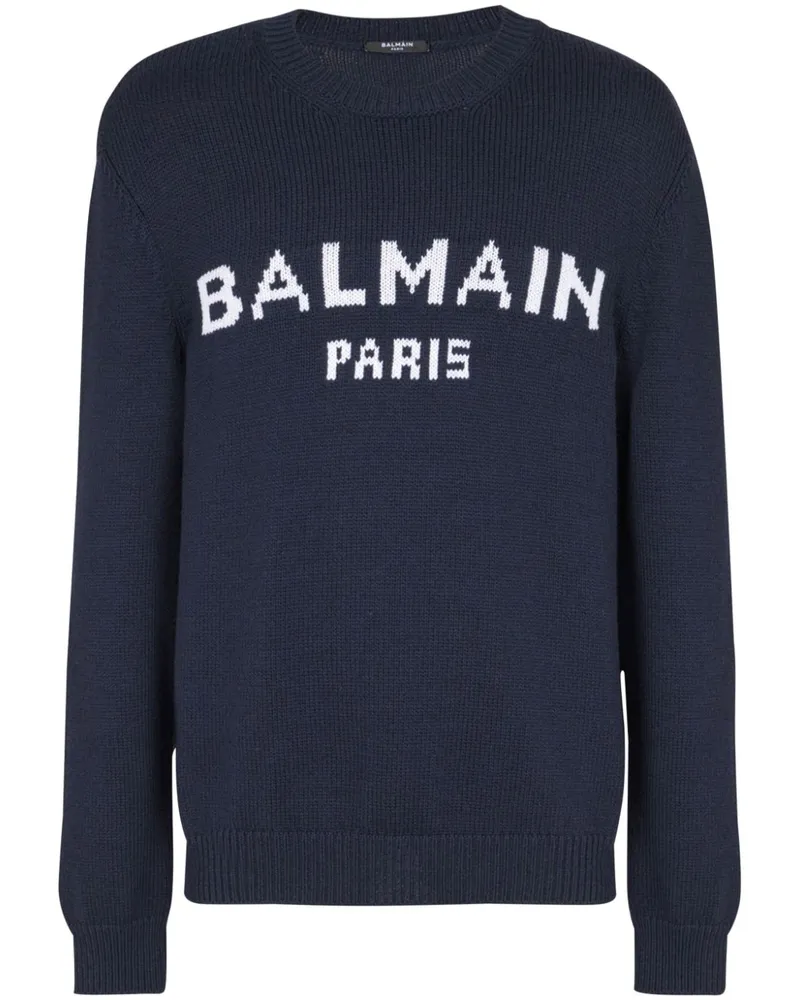 Balmain Pullover mit Intarsien-Logo - Blau Blau