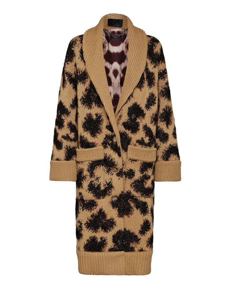 Philipp Plein Leopard Jacquardmantel aus Wolle - Braun Braun