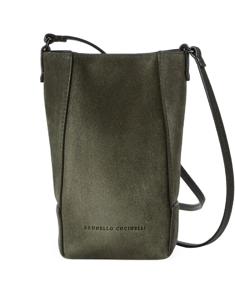 Brunello Cucinelli Duo Handyhülle aus Wildleder mit Monili - Grün Grün