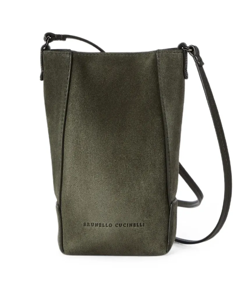 Brunello Cucinelli Duo phone holder in suede with Monili - Grün Grün