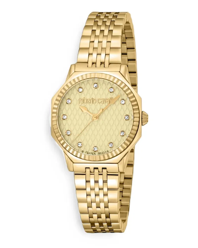 Roberto Cavalli crystal indexes fluted bezel 32mm watch - Gold Gold