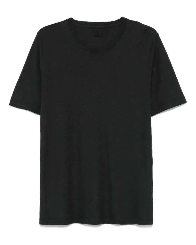 120% Lino T-Shirt mit Logo-Stickerei - Schwarz Schwarz