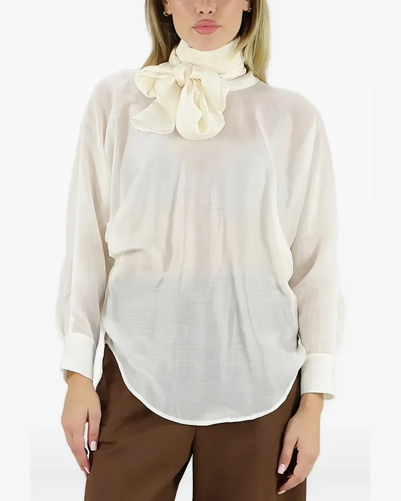 ..,merci pussy-bow long-sleeve top - Nude Nude
