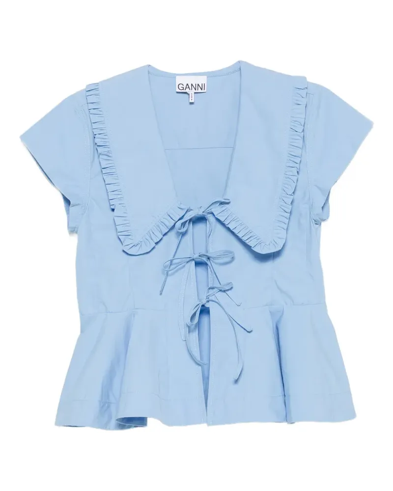 Ganni Rüschentop mit Schößchen - Blau Blau