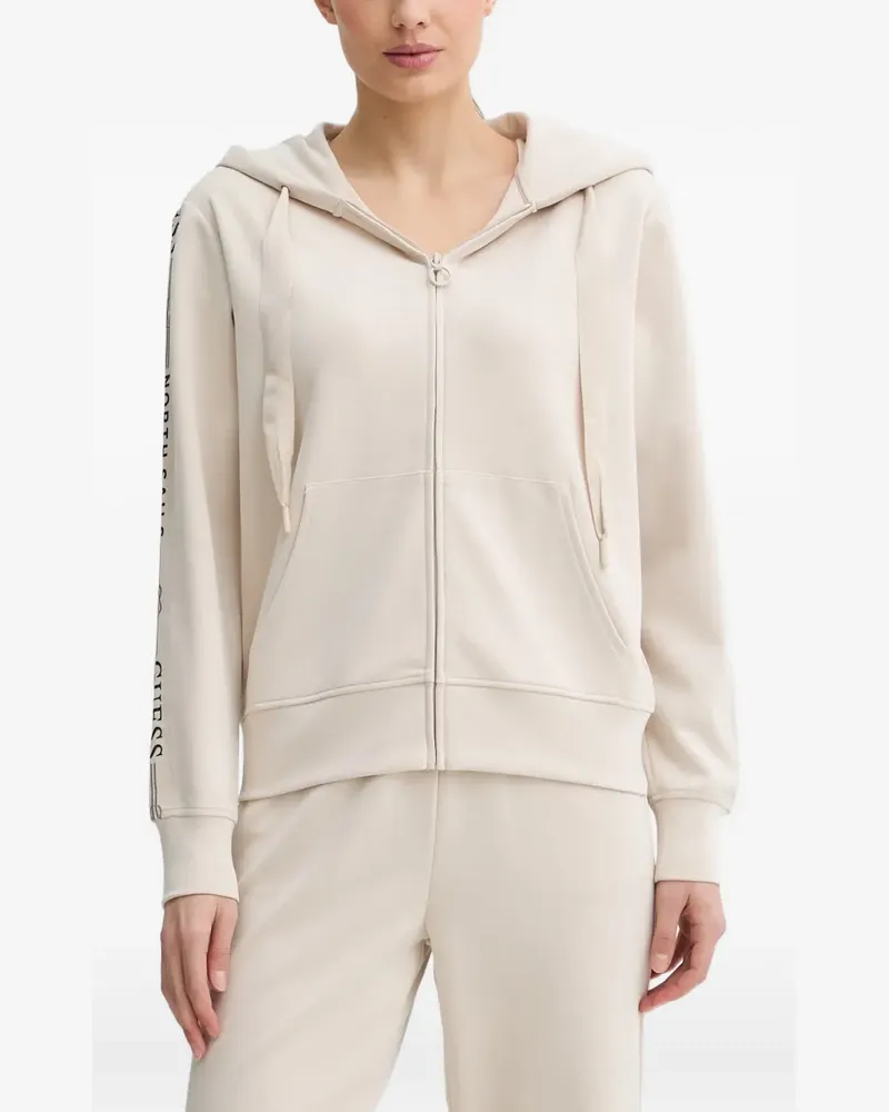 Guess logo-tape zip-up hoodie - Nude Nude