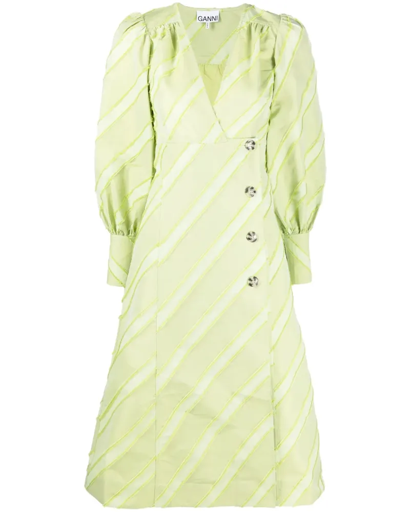 Ganni Langärmeliges Kleid mit V-Ausschnitt - Grün Grün