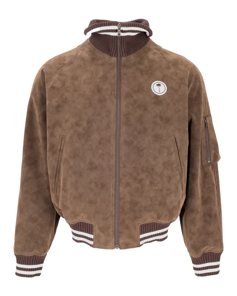 Palm Angels logo-patch suede-effect jacket - Braun Braun