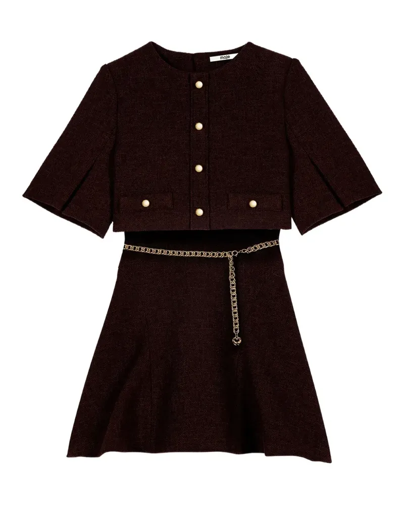 Maje Kurzärmeliges Minikleid mit Ketten-Gürtel - Braun Braun