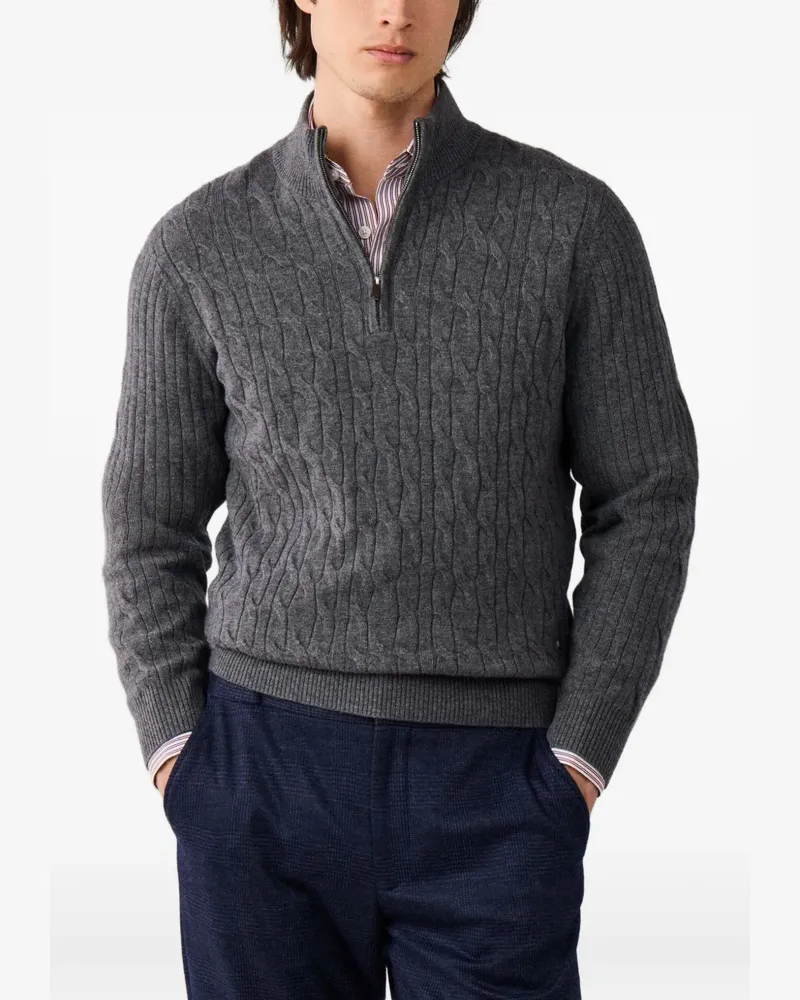 Hackett Viertelreißverschluss-Strickpullover mit Zopfmuster - Grau Grau