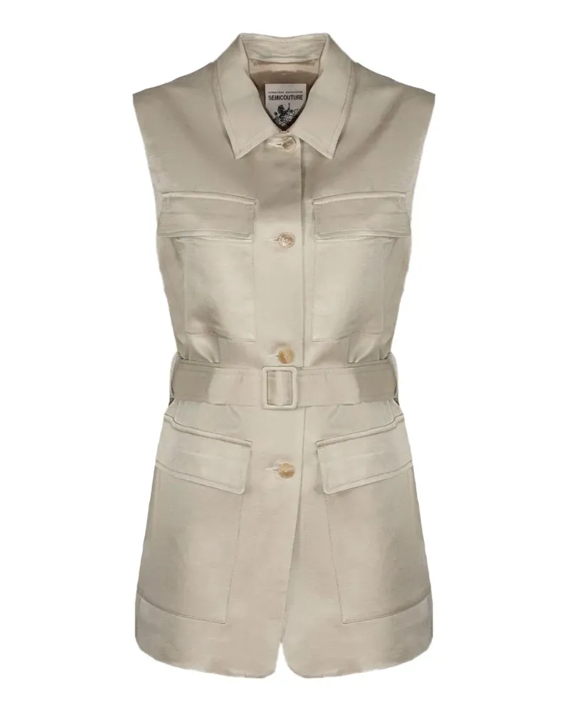 Semicouture belted button-up waistcoat - Nude Nude
