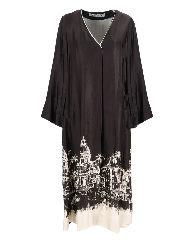 SHIRTAPORTER Kleid mit V-Ausschnitt - Schwarz Schwarz