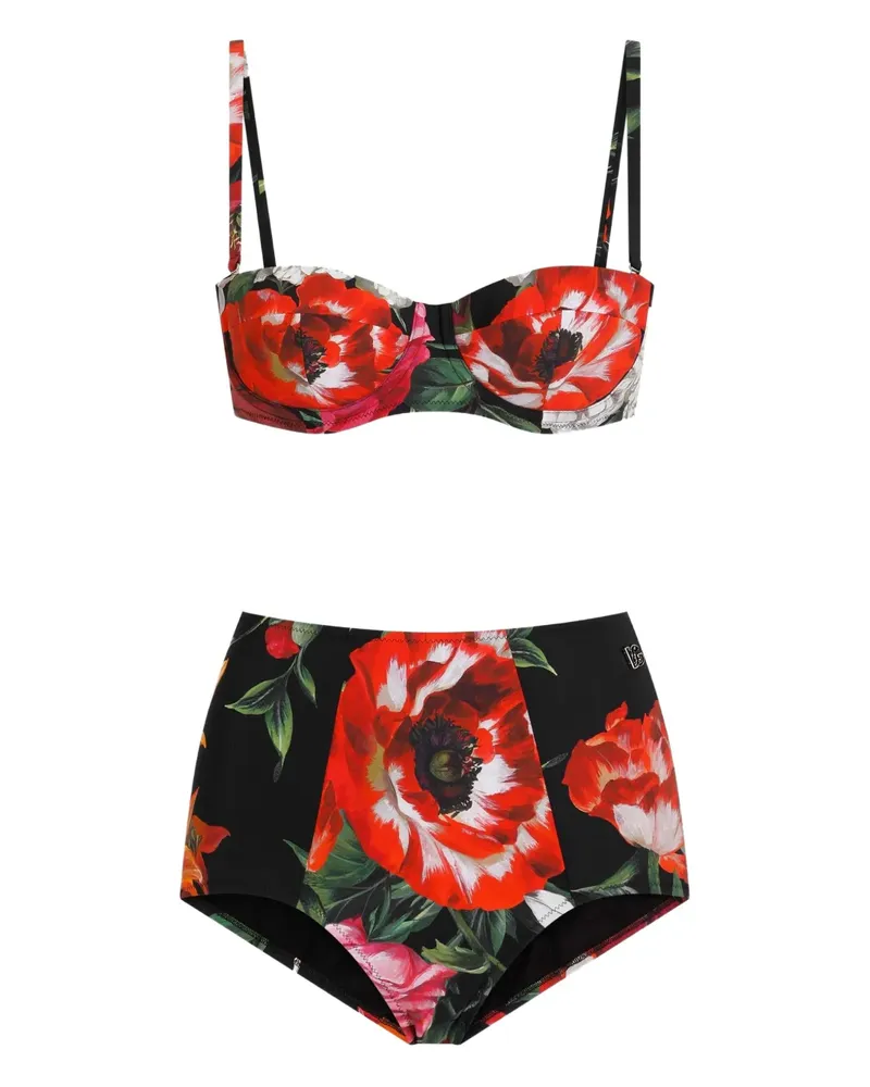 Dolce & Gabbana Bikini mit Blumen-Print - Schwarz Schwarz