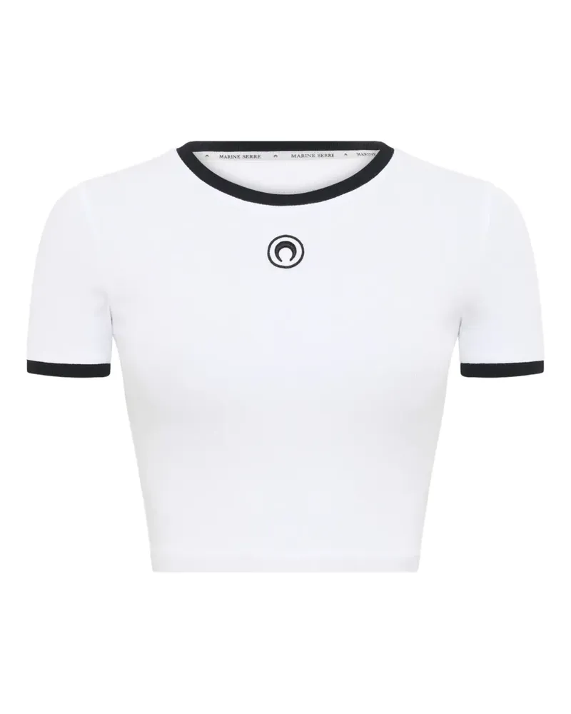 Marine Serre Geripptes Cropped-Top mit Mond-Logo - Weiß Weiß