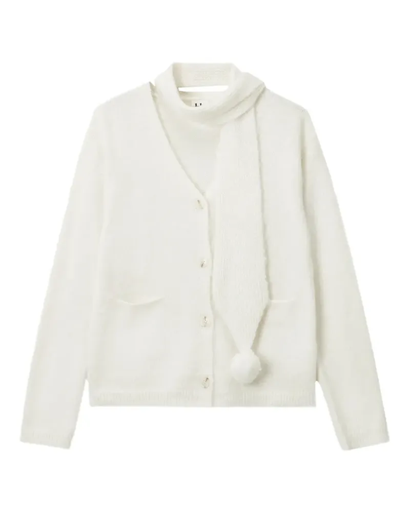 b+ab Cardigan mit Pompon und Schal - Weiß Weiß