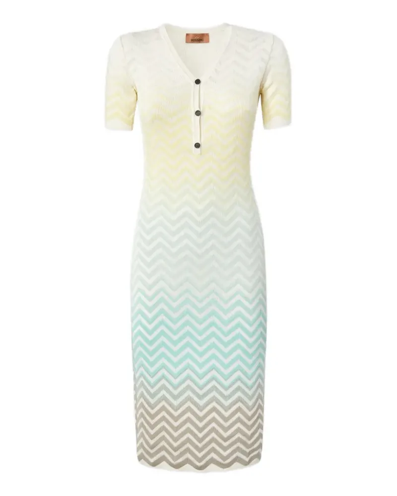 Missoni Geknöpftes Midikleid mit Zickzackmuster - Weiß Weiß