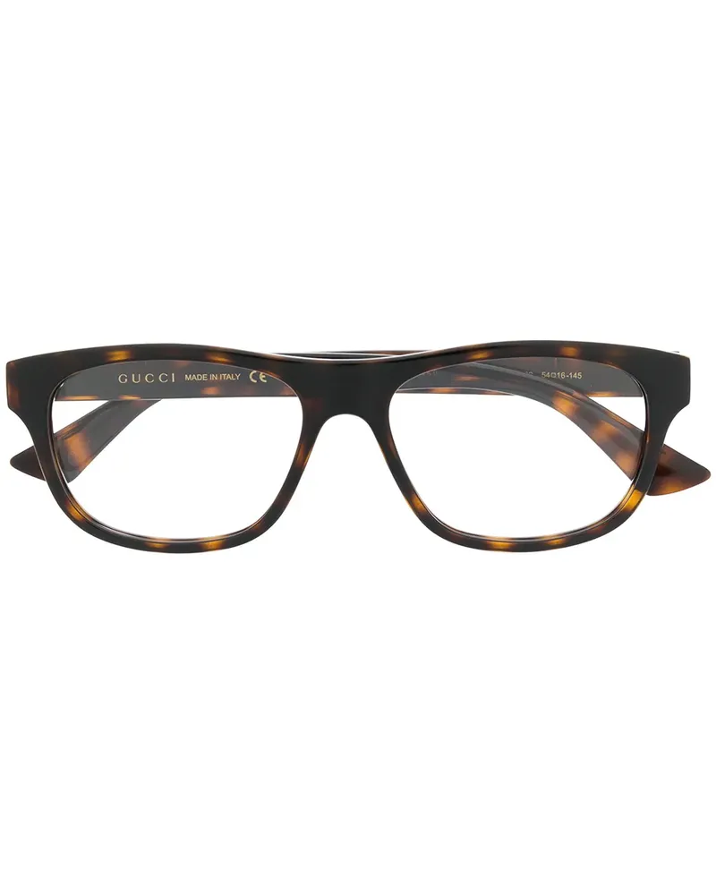 Gucci Eckige Brille mit Logo-Schild - Braun Braun