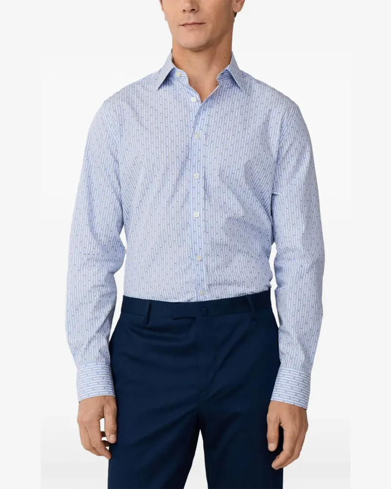 Hackett Gestreiftes Hemd mit Rautenstickerei - Blau Blau