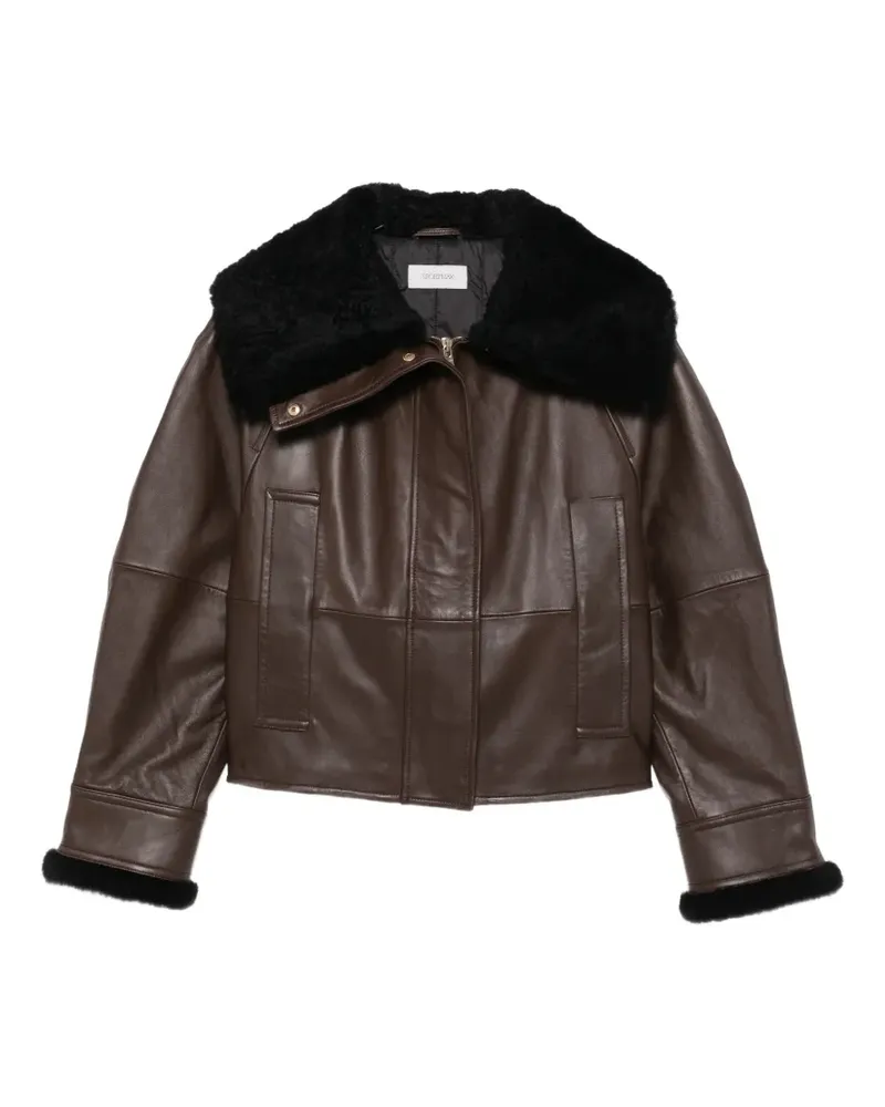 SPORTMAX Lederjacke mit Besatz aus Shearling - Braun Braun