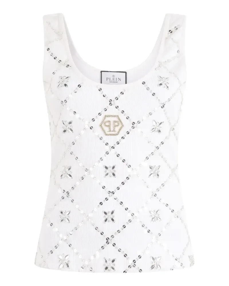Philipp Plein Pailletten-Tanktop mit Strass - Weiß Weiß