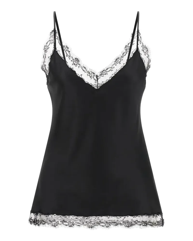 Ermanno Scervino Ärmellose Bluse mit V-Ausschnitt und Spitzenbesatz - Schwarz Schwarz
