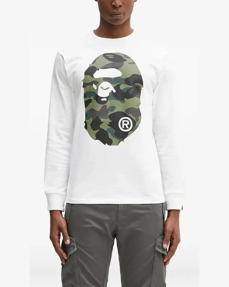 BAPE 1st Camo Big Ape Head Langarmshirt - Weiß Weiß