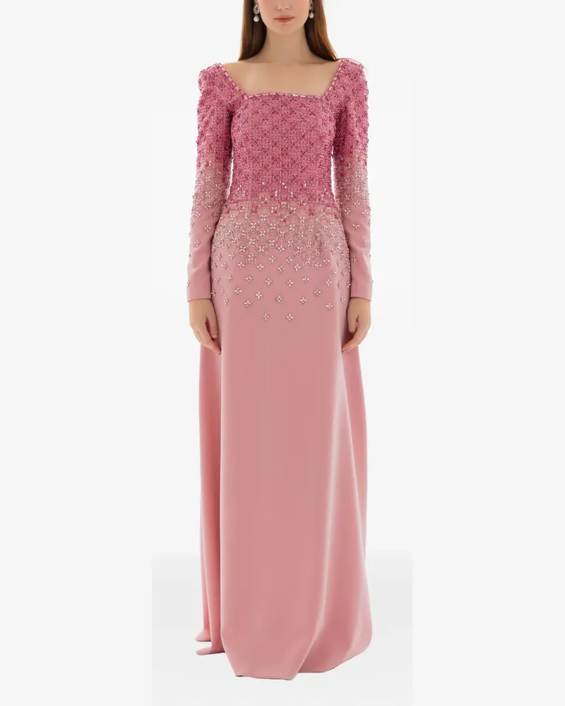 Dina Melwani crystal-grid embroidered gown - Rosa Rosa