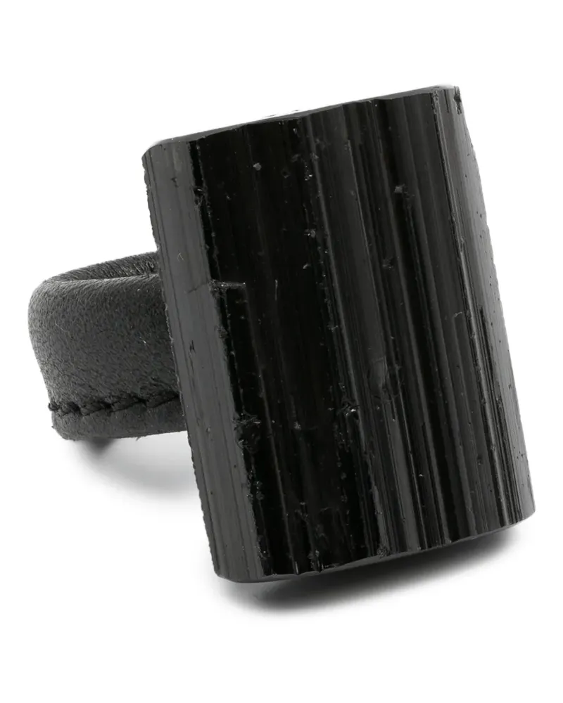 Monies Skulpturaler Ring mit Lederriemen - Schwarz Schwarz