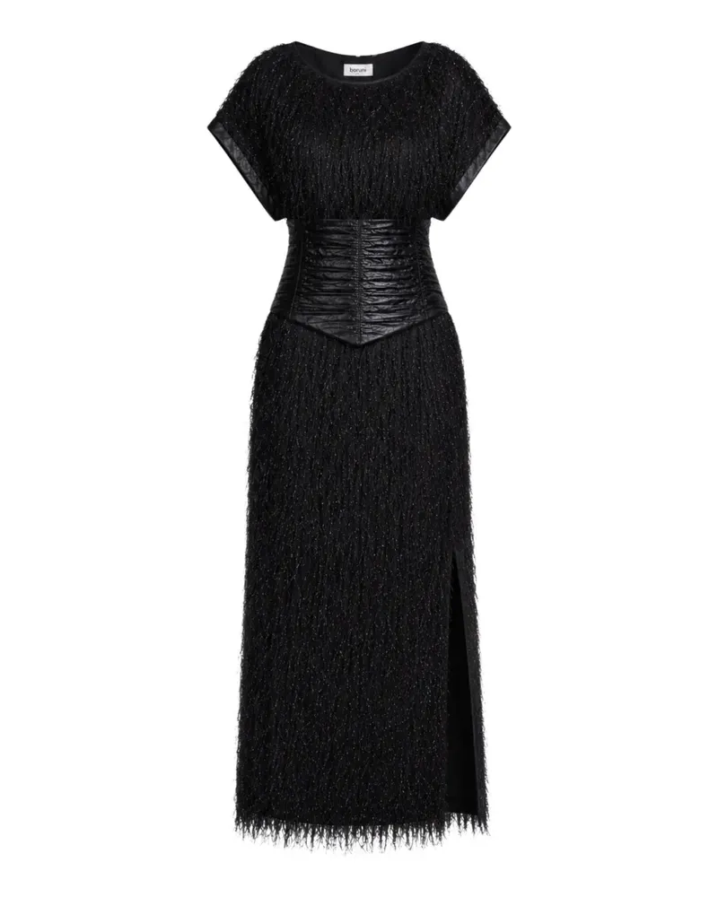 Baruni Razan Maxikleid mit Fransen mit Korsetttaille - Schwarz Schwarz