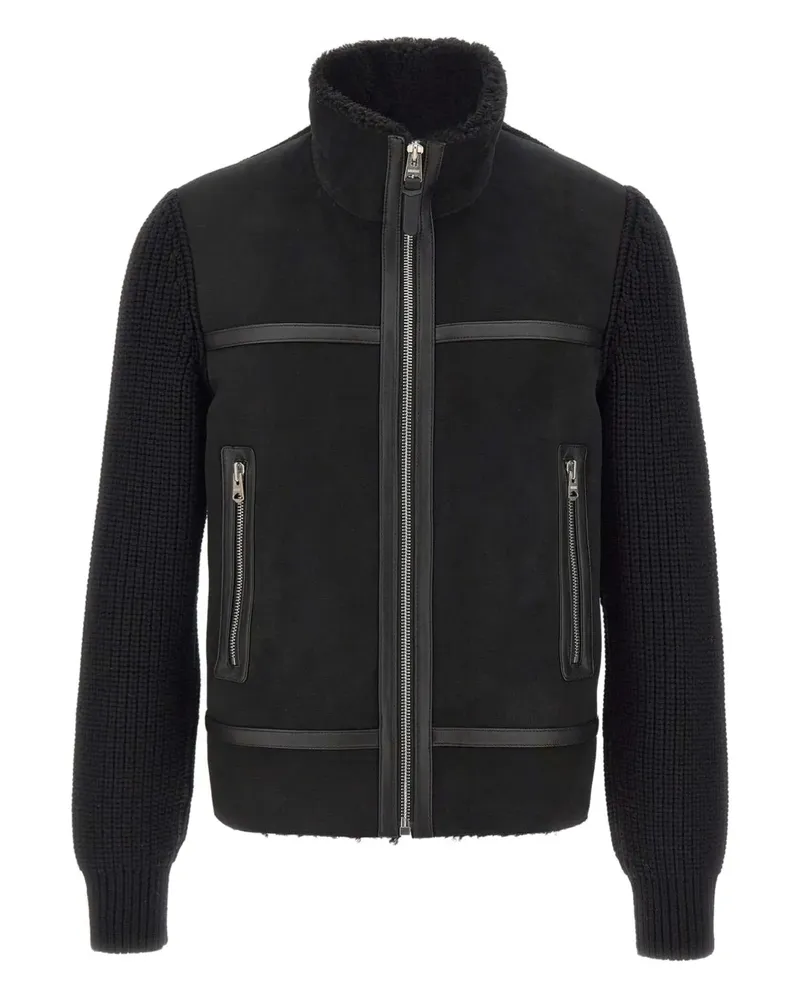 Mackage leather-trimmed knitted-sleeve jacket - Schwarz Schwarz