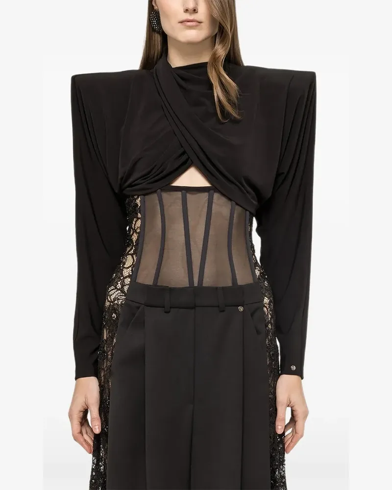 NISSA draped crop top - Schwarz Schwarz